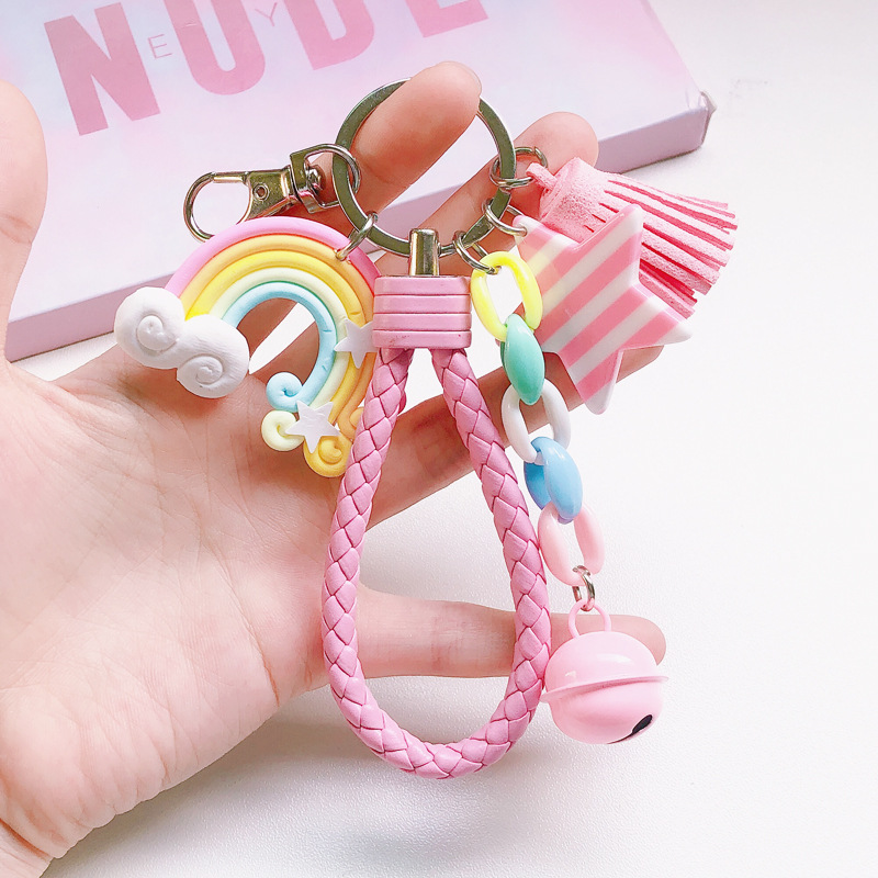 Body Jewelry Wholesale - Silikon-Schlüsselanhänger für Frauen, niedliche Muschel-Regenbogen-Schlüsselanhänger, Charms,