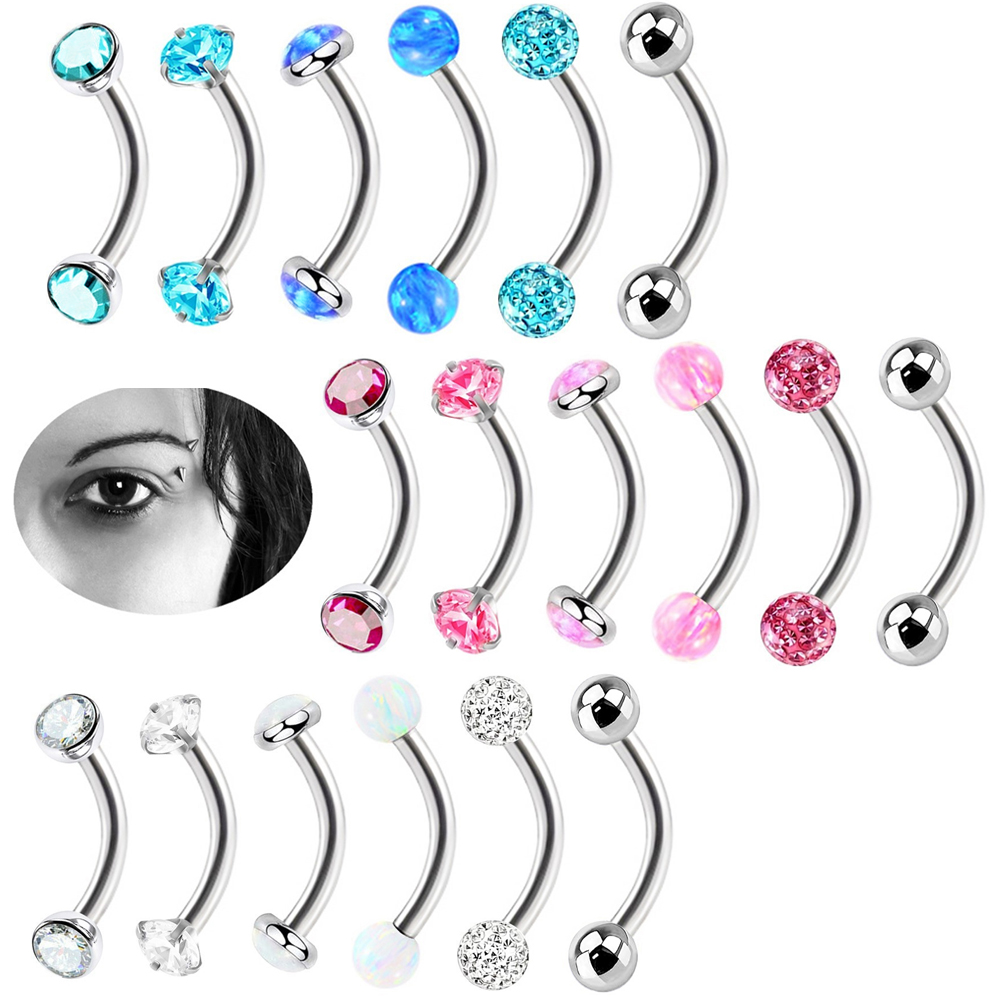 Body Jewelry Metal Types - 6-teiliges 16 g gemischtes Opal-Kristall-Augenbrauenring-Stahl, 6