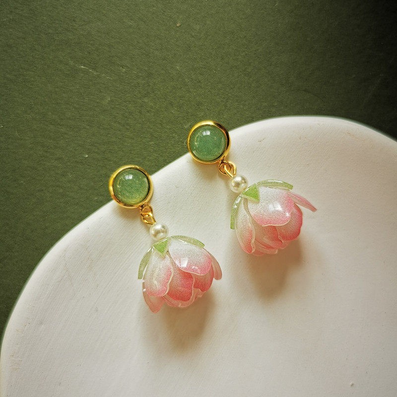 Body Jewelry Wholesale - Einzigartige Lotusblüten-Ohrhänger für Damen Elegante Rosa