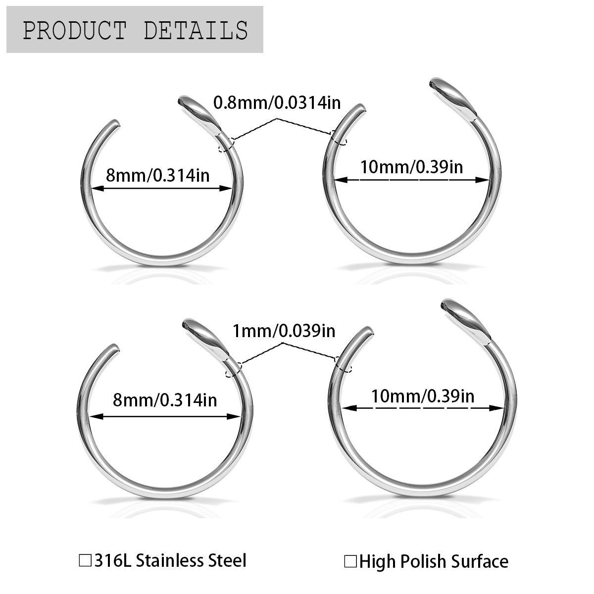 2 Stück Edelstahl-Nasenringe i – Body Jewelry Metal Types Bewertung und Preis
